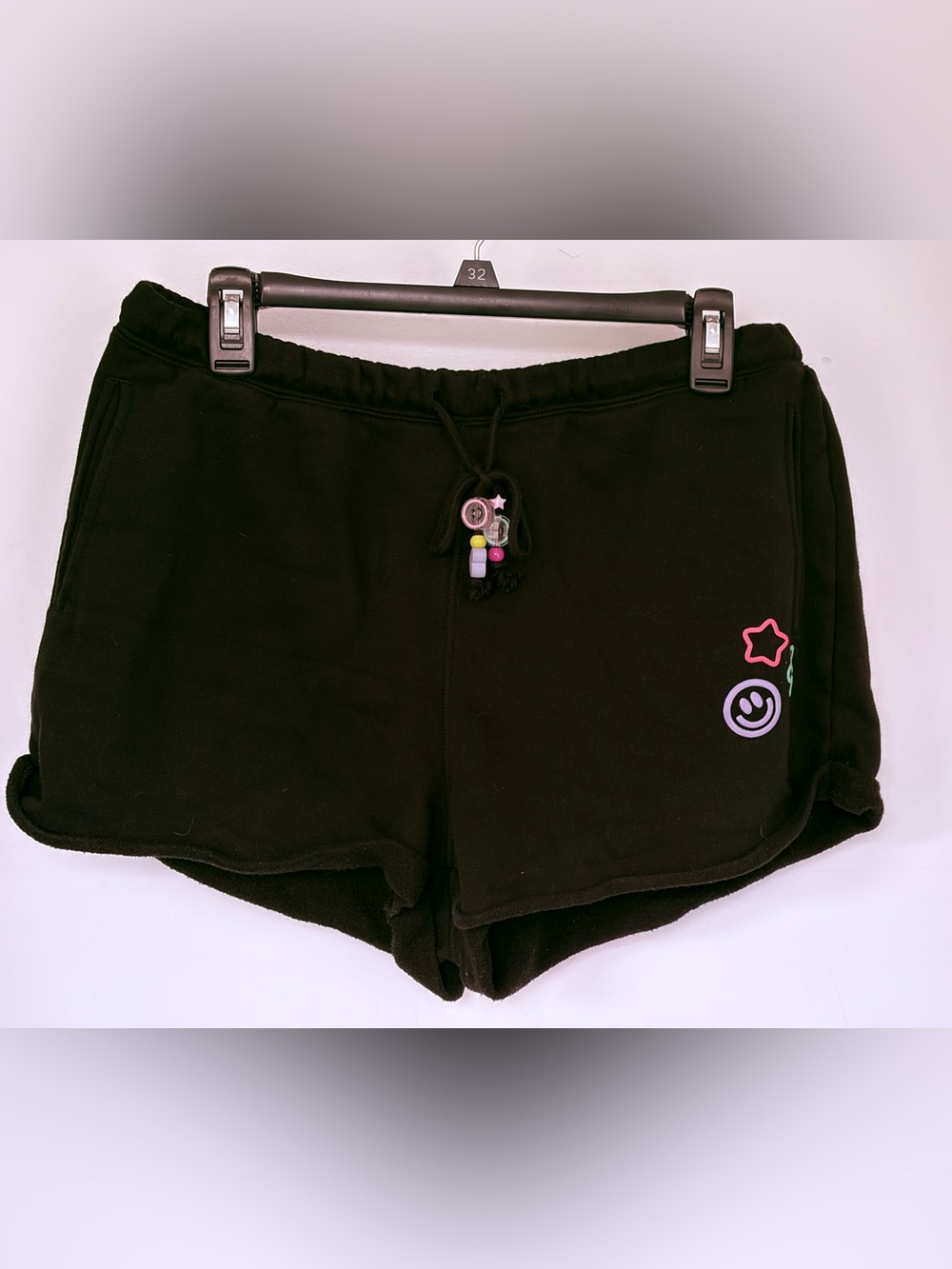 PacSun Spectrum Black Fleece Sweat Shorts Drawstring Charm Women's Size large